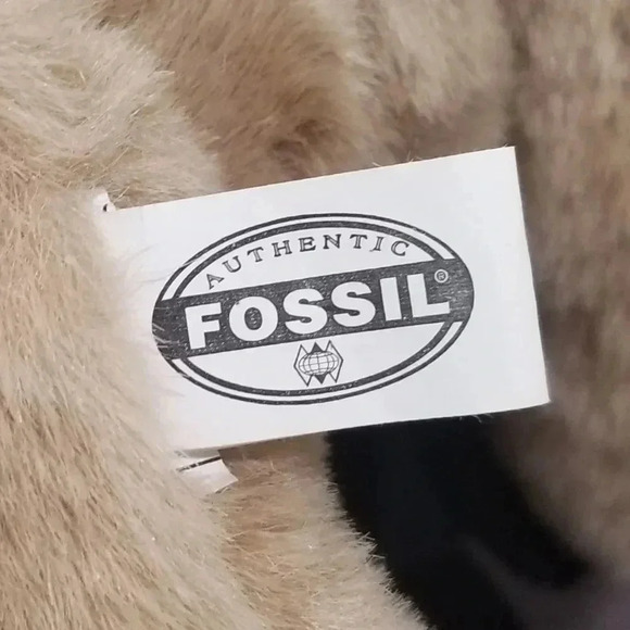 {Fossil} Plush Tan Bear w/ Black Felt Scarf & Fossil Print on Ears, Feet - Picture 9 of 9